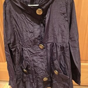 Stylish Women's Purple Trench Coat with Gold Accents